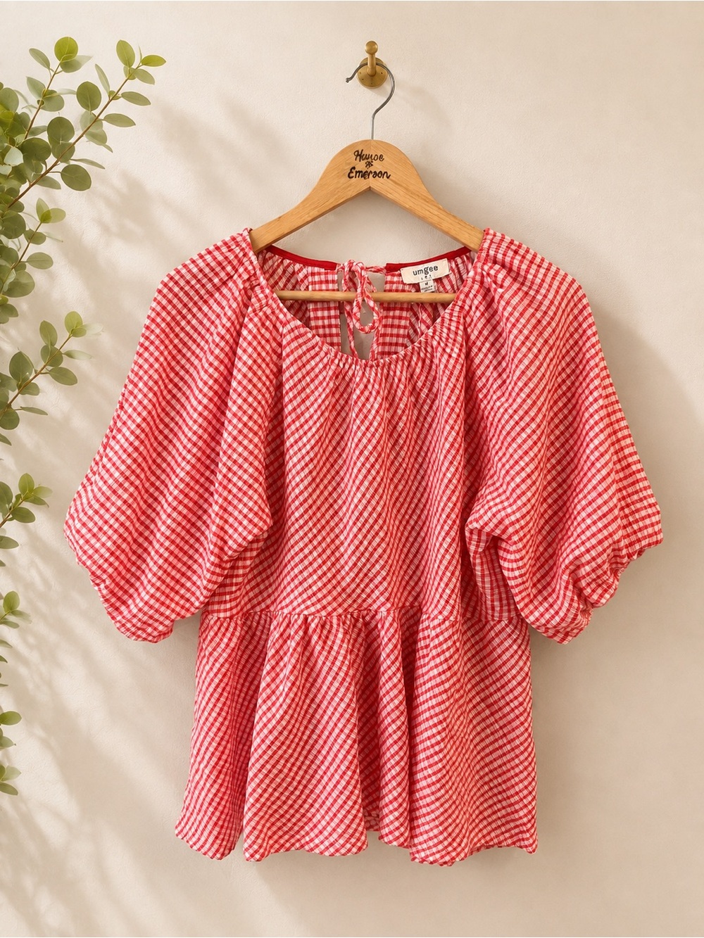 Umgee Red and White Gingham Top Size M NWT